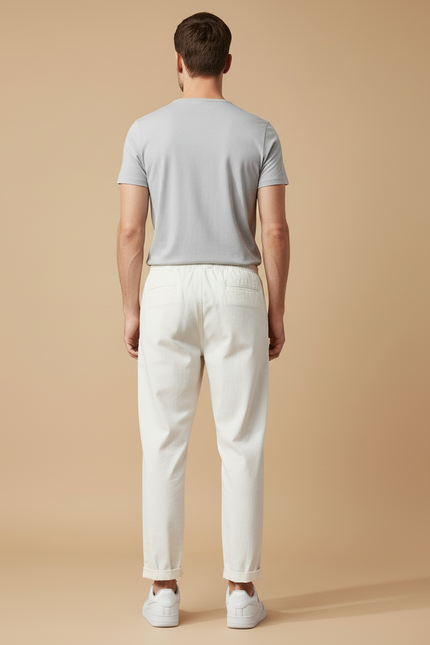 Pantalon Blanc Coton Décontracté Coupe Droite Homme - vue 2
