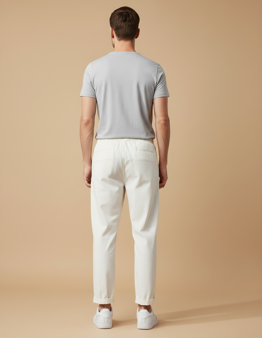 Pantalon Blanc Coton Décontracté Coupe Droite Homme - vue 2