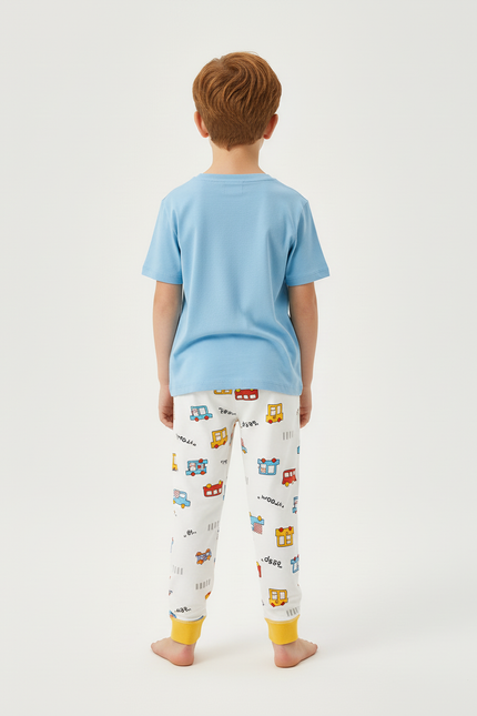 Pantalon Blanc Enfant Imprimé Voitures Coton Confortable - vue 2