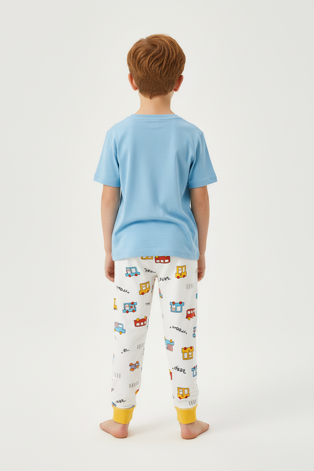 Pantalon Blanc Enfant Imprimé Voitures Coton Confortable - vue 2