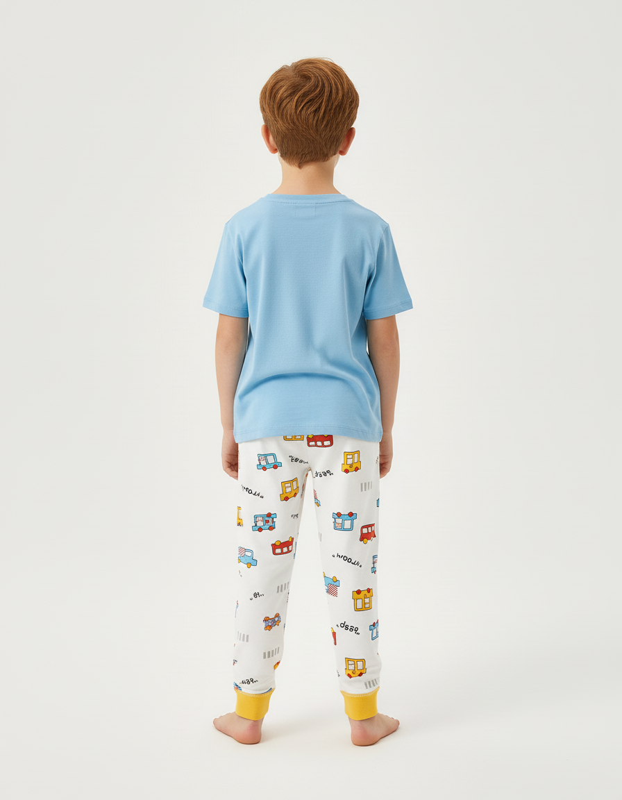 Pantalon Blanc Enfant Imprimé Voitures Coton Confortable - vue 2