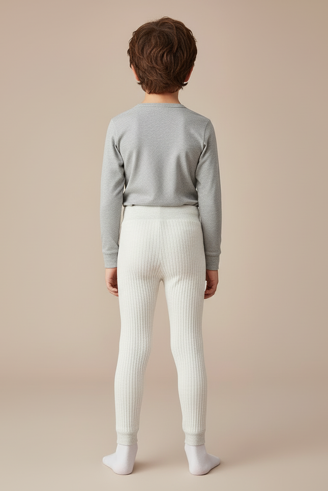 Pantalon Blanc Côtelé Élastique Confortable Enfant - Maille - vue 2