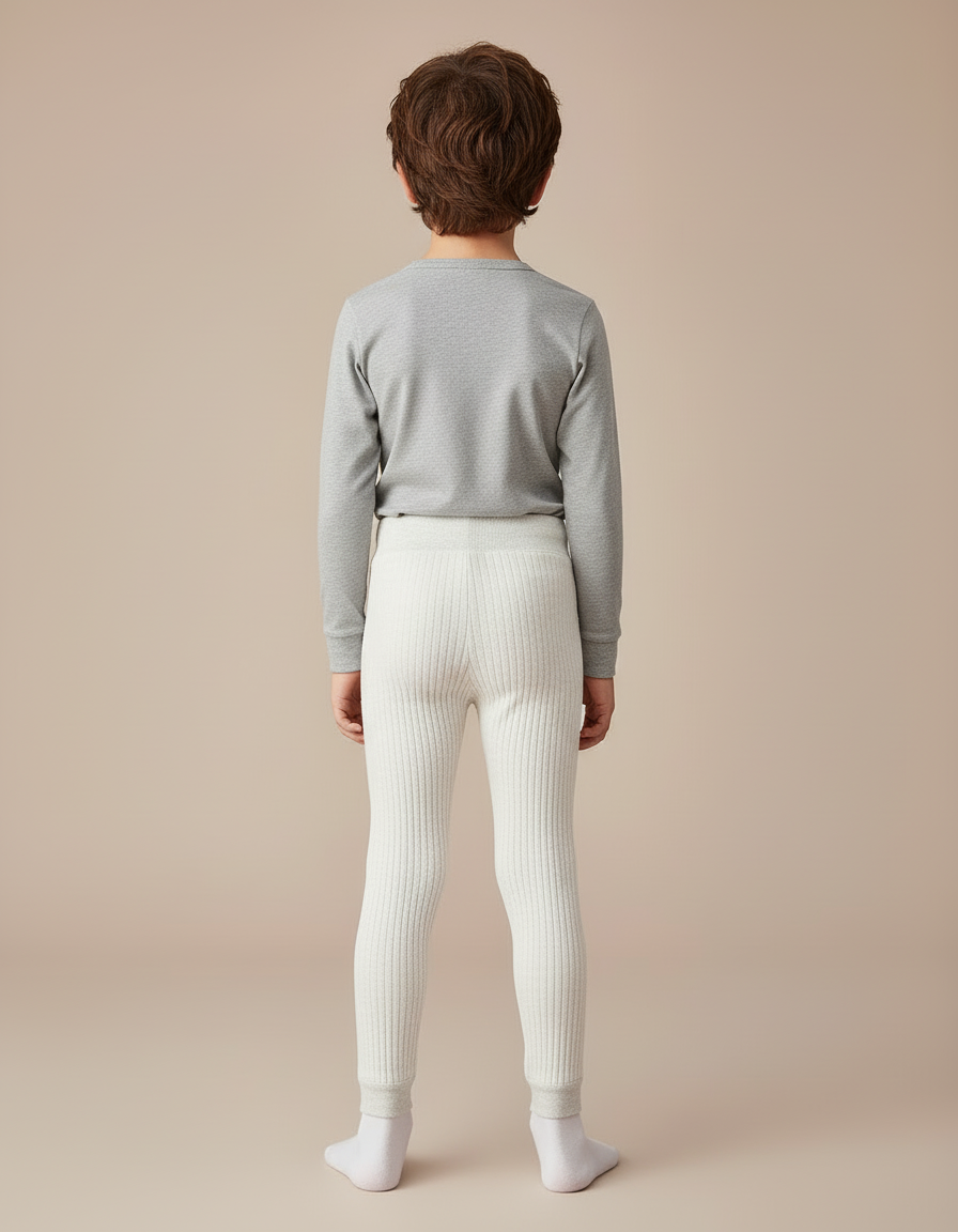 Pantalon Blanc Côtelé Élastique Confortable Enfant - Maille - vue 2