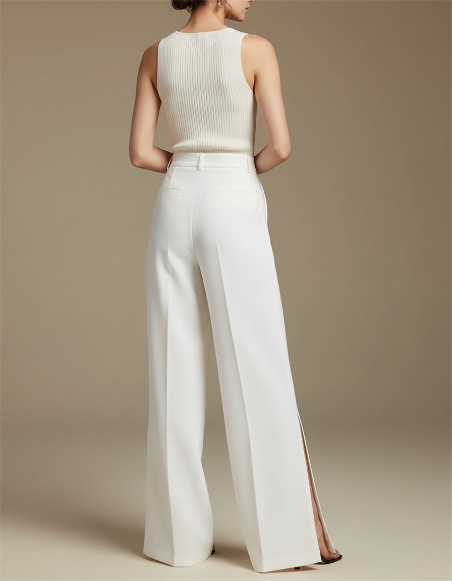 Pantalon Large Fluide Blanc - Polyester - vue 2