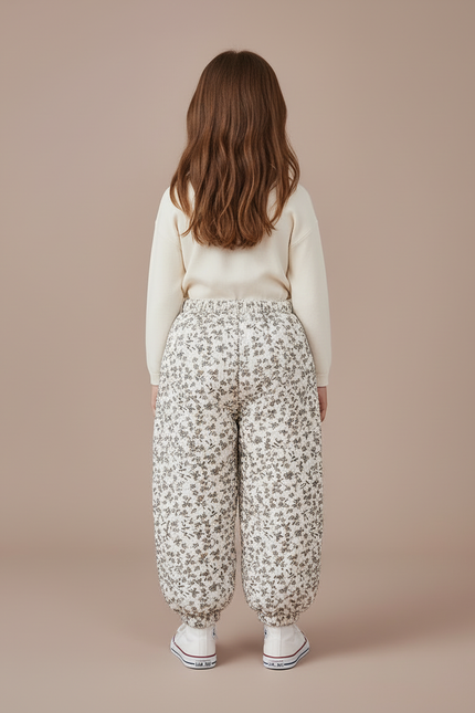 Pantalon Blanc Matelassé Fleuri Ample Enfant - Imprimé Coton - vue 2