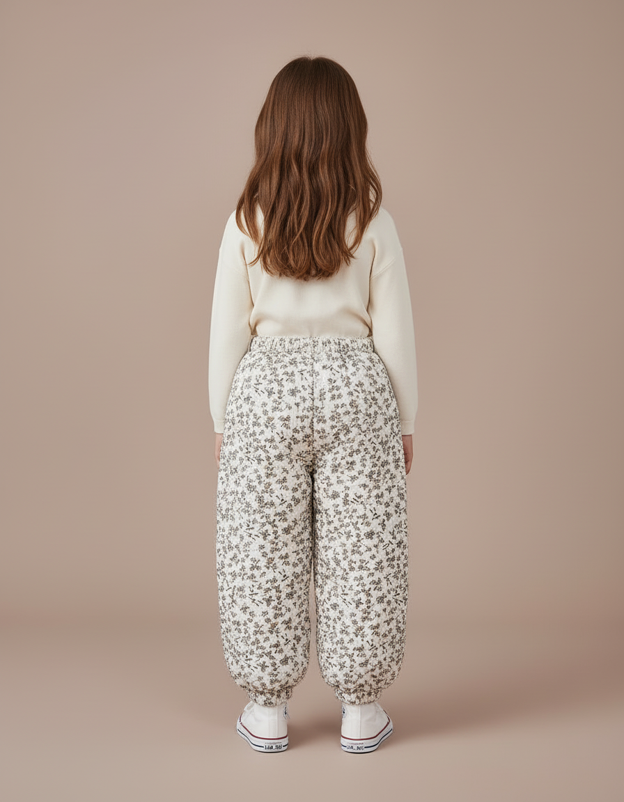 Pantalon Blanc Matelassé Fleuri Ample Enfant - Imprimé Coton - vue 2