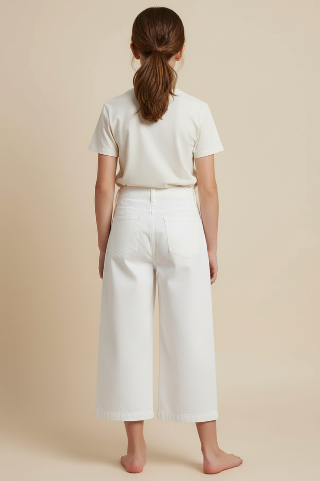 Pantalon Blanc Droit Ample Coton Enfant Simple - Jean - vue 2