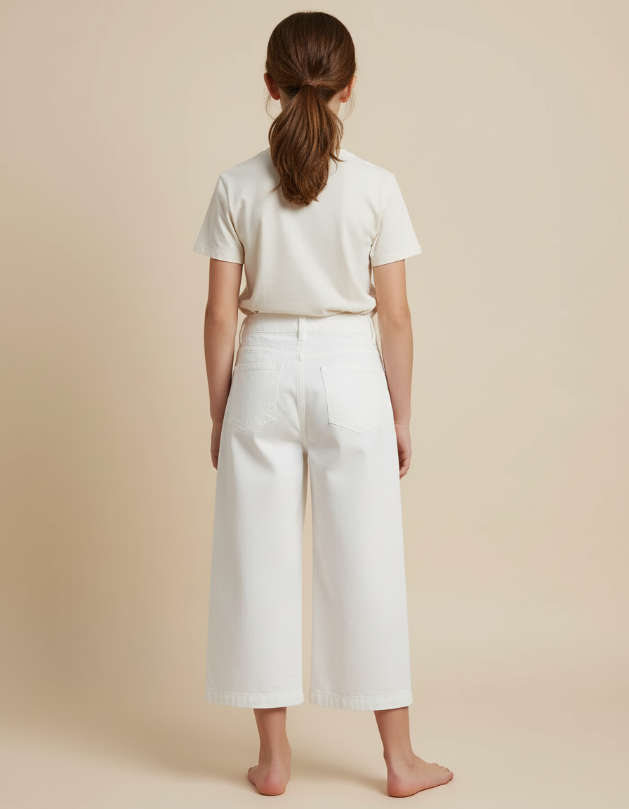 Pantalon Blanc Droit Ample Coton Enfant Simple - Jean - vue 2