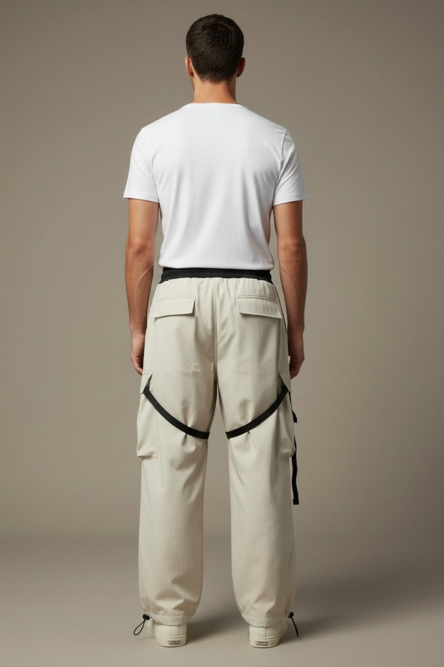 Pantalon Blanc Cargo Ample Ceintures Détachables - Beige Polyester - vue 2