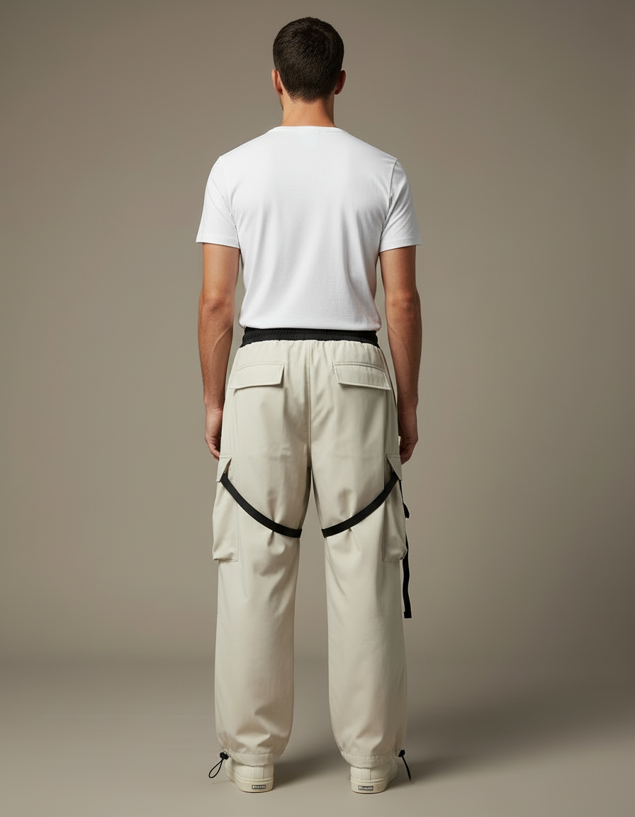 Pantalon Blanc Cargo Ample Ceintures Détachables - Beige Polyester - vue 2