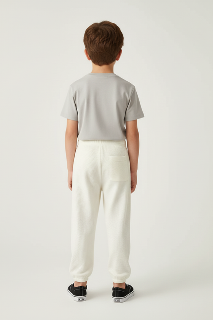 Pantalon Blanc Côtelé Ample Décontracté Enfant Smiley - Maille - vue 2