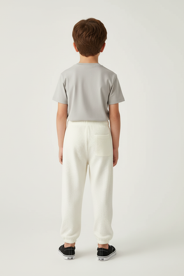 Pantalon Blanc Côtelé Ample Décontracté Enfant Smiley - Maille - vue 2