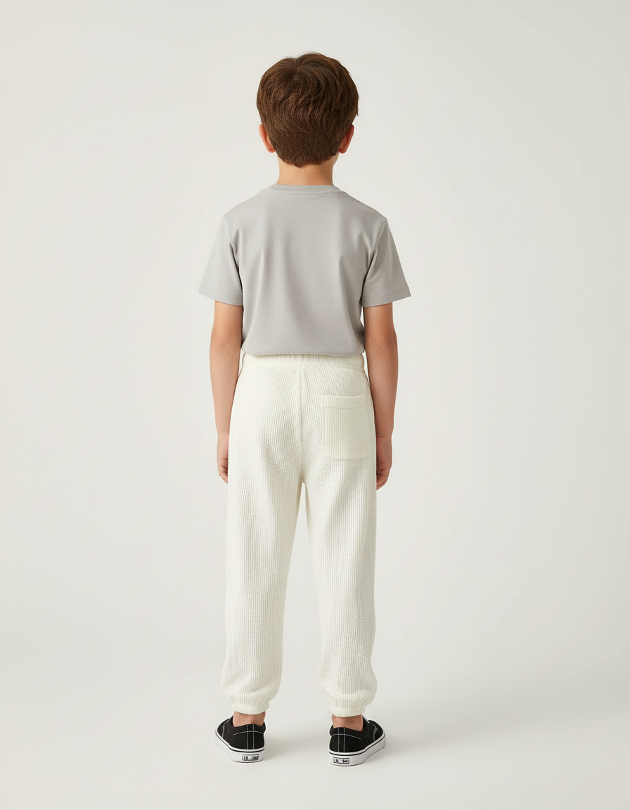 Pantalon Blanc Côtelé Ample Décontracté Enfant Smiley - Maille - vue 2
