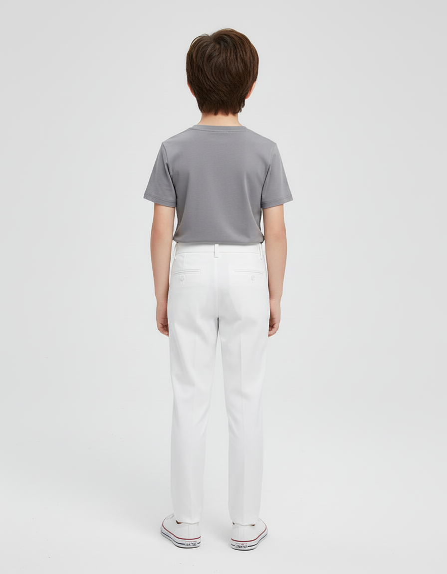 Pantalon Blanc Droit Élégant Enfant Cérémonie - Gabardine - vue 2