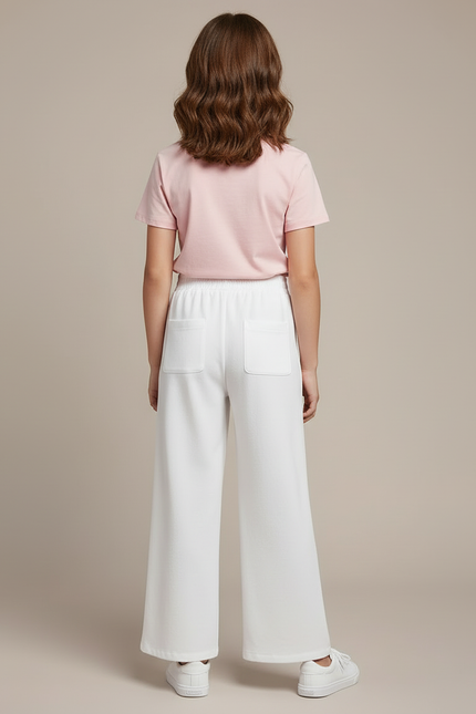 Pantalon Blanc Ample Fluide Confortable Fille Décontracté - Molleton - vue 2