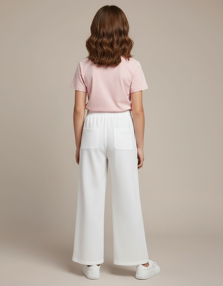 Pantalon Blanc Ample Fluide Confortable Fille Décontracté - Molleton - vue 2