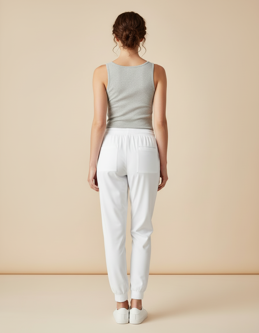Pantalon Blanc Jogger Cordon Élastique Confortable Femme - Polyester - vue 2