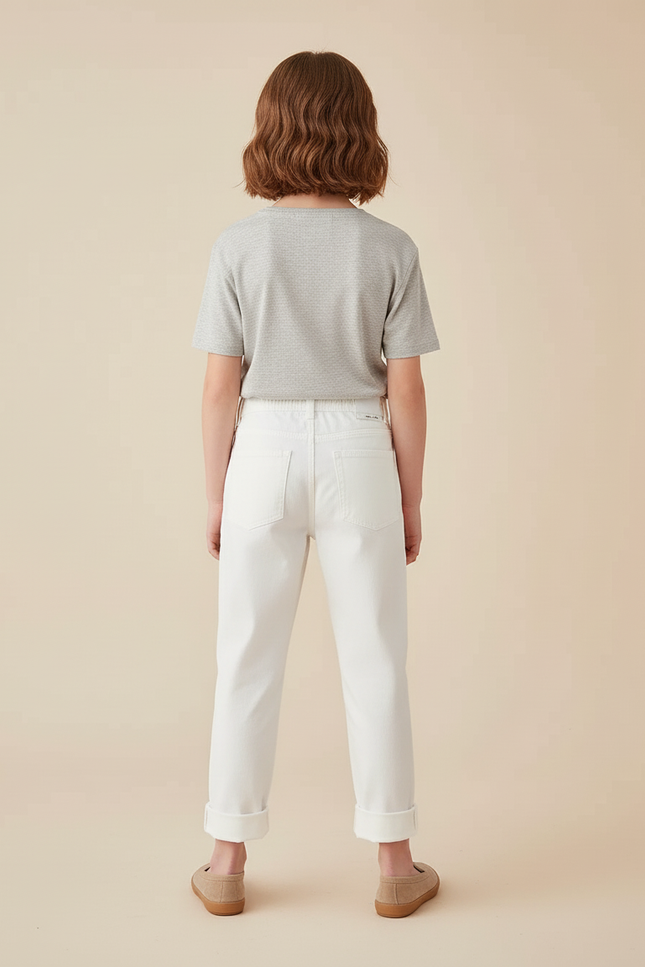 Pantalon Blanc Coton Droit Enfant Décontracté - vue 2