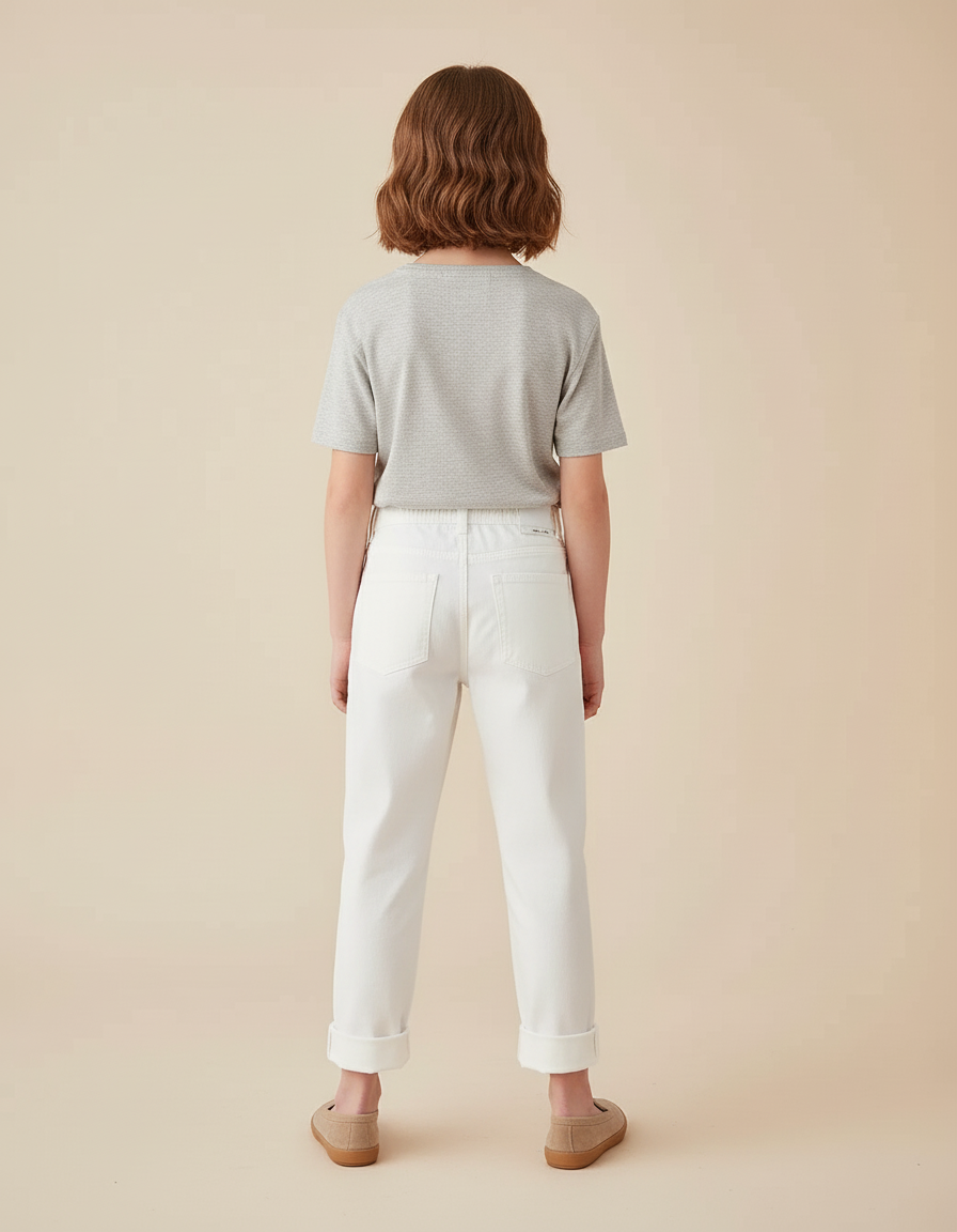Pantalon Blanc Coton Droit Enfant Décontracté - vue 2