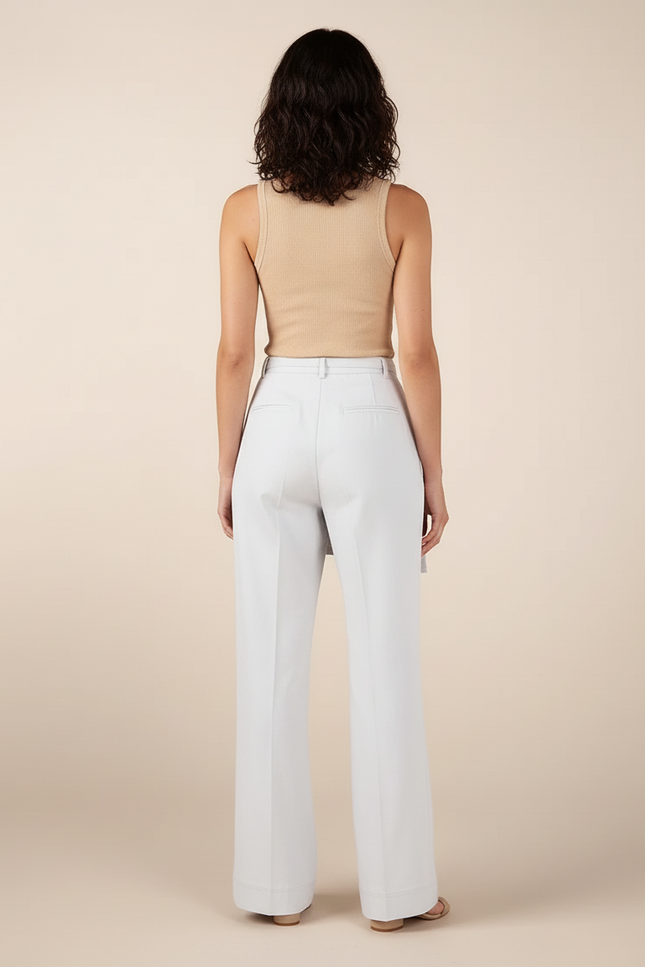 Pantalon Blanc Fluide Ample Élégant Jupe-Culotte - Gabardine - vue 2