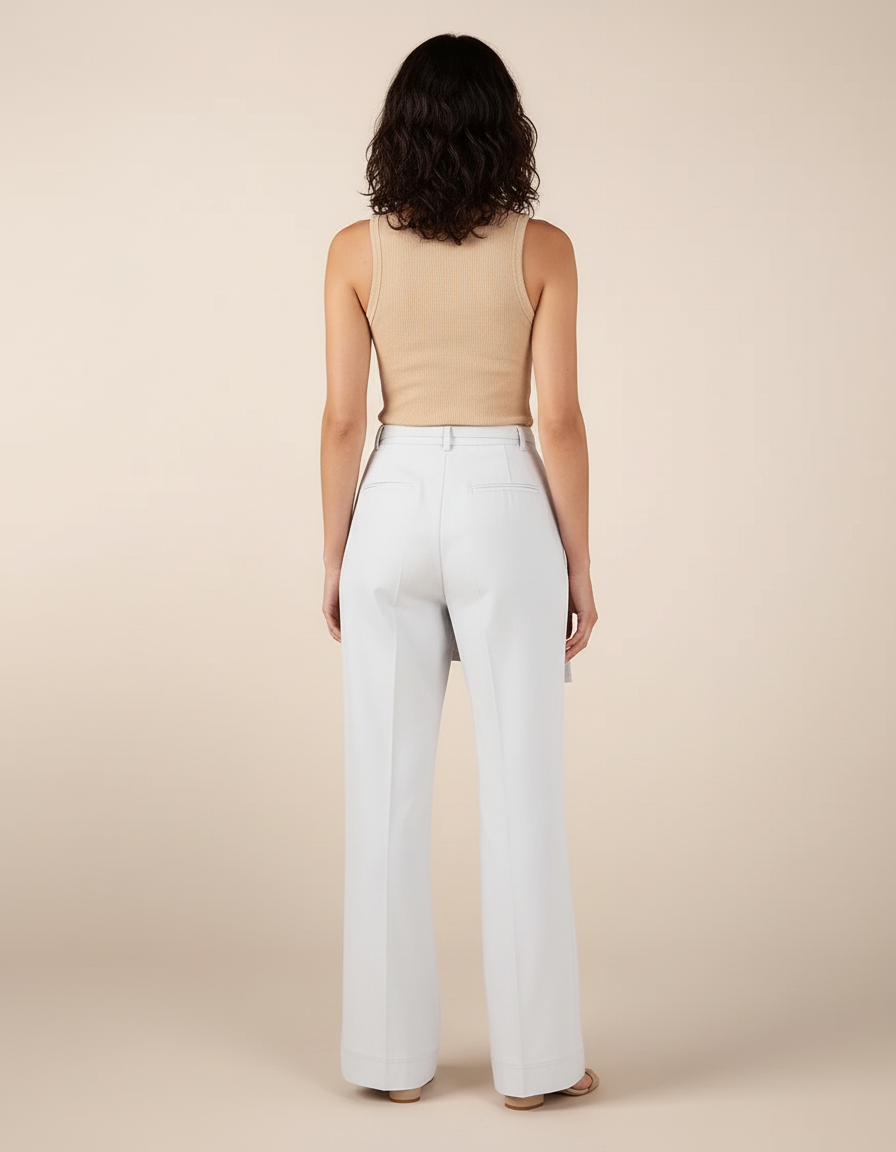 Pantalon Blanc Fluide Ample Élégant Jupe-Culotte - Gabardine - vue 2