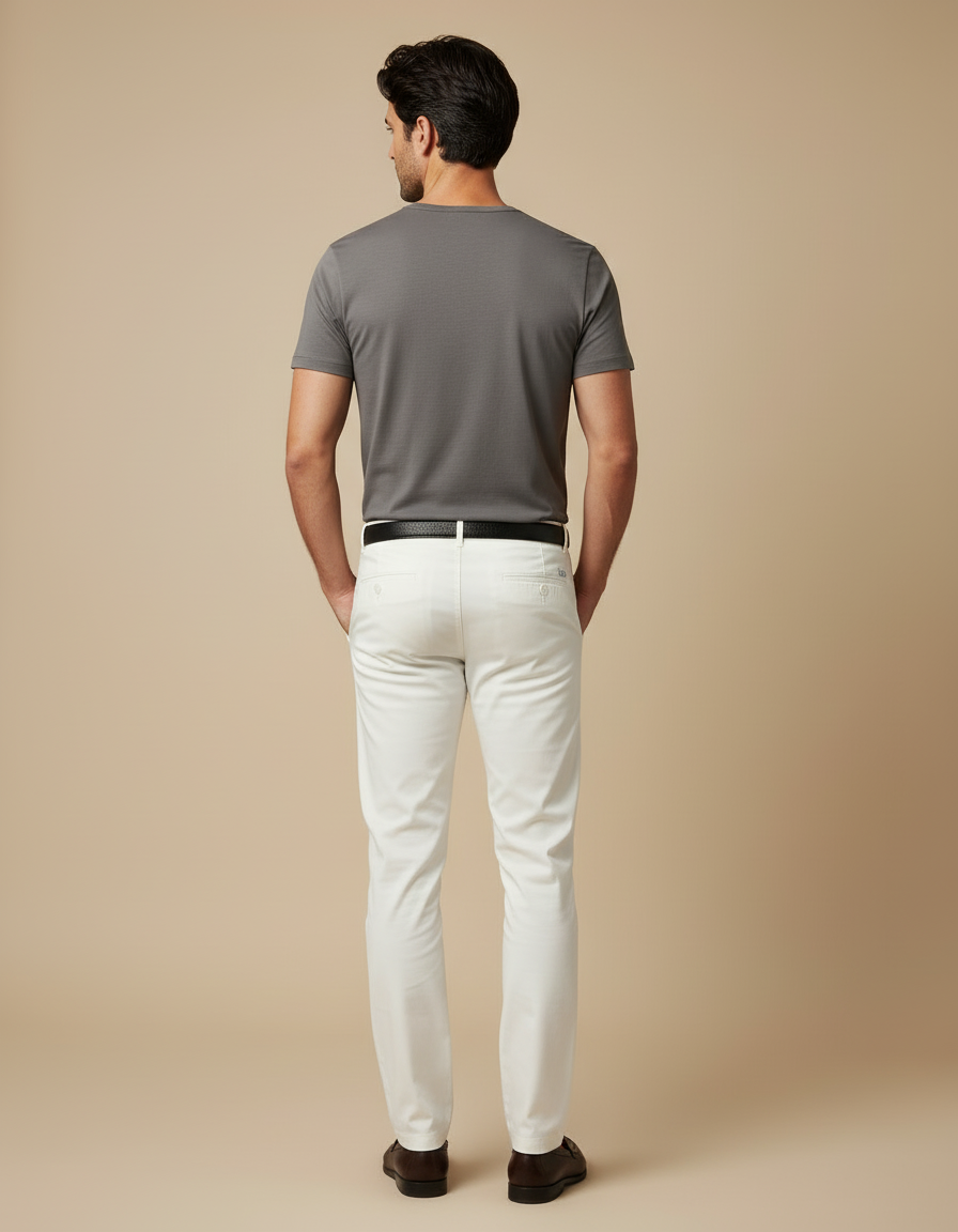 Pantalon Blanc Homme, Slim, Coton, Casual, Élégant - vue 2