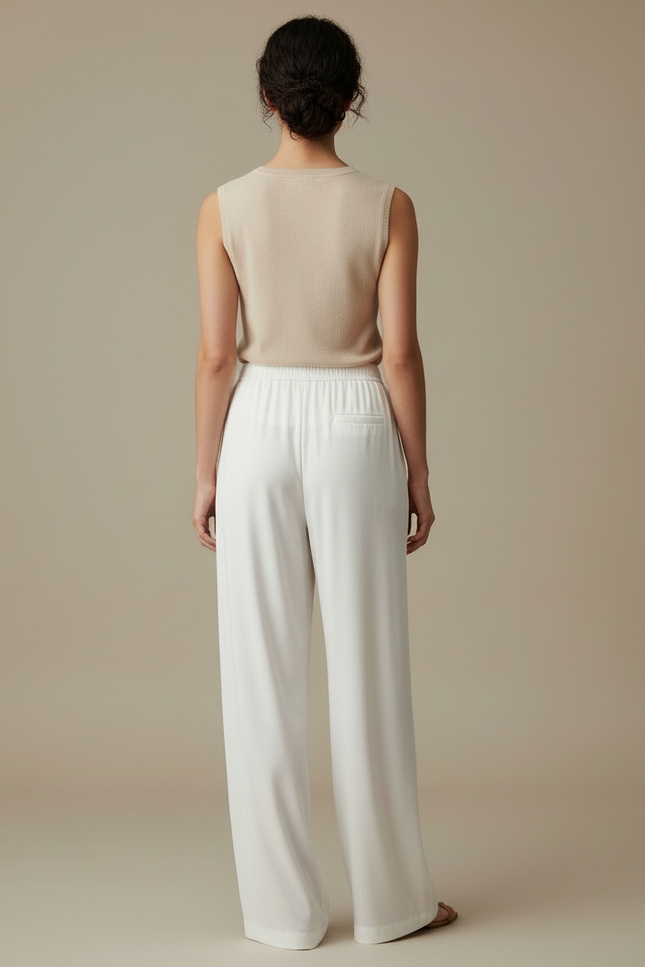 Pantalon Blanc Fluide Ample Taille Haute Élégant - Viscose - vue 2