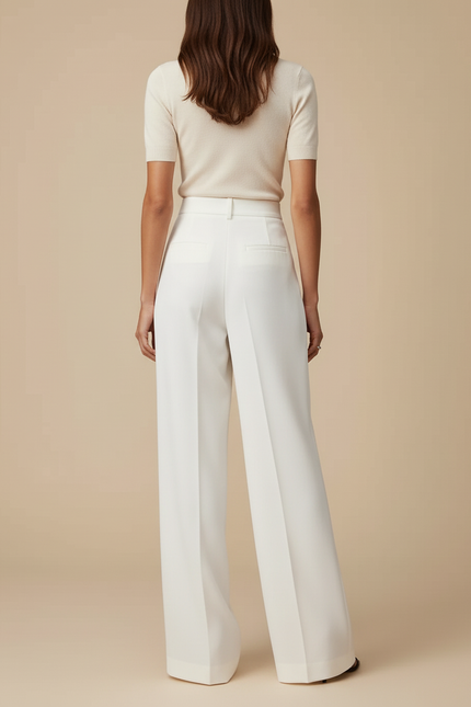 Pantalon Blanc Fluide Taille Haute Jambe Large Femme - Polyester - vue 2