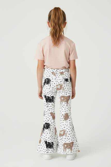 Pantalon Blanc Fille Évasé Motif Vache - Imprimé Coton - vue 2