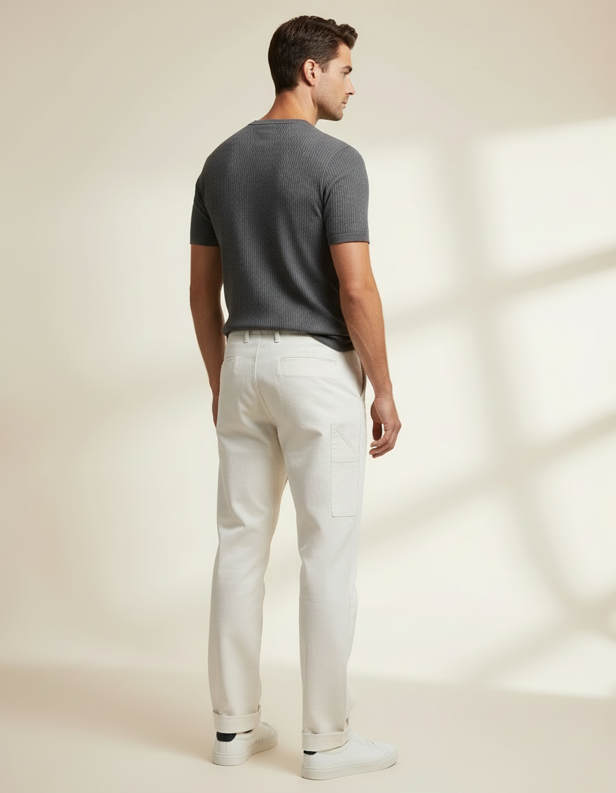 Pantalon Blanc Homme Coton - Toile - vue 2