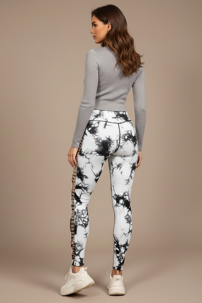 Pantalon Blanc Tie-Dye Déchiré Sculptant Sport Femme - Polyester - vue 2