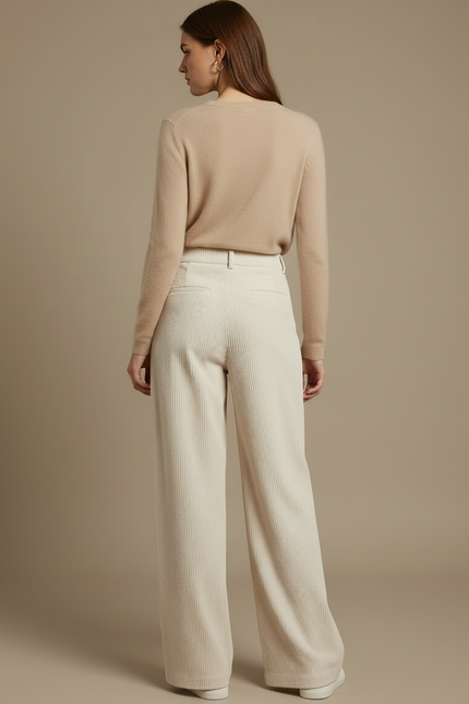 Pantalon Blanc Côtelé Ample Plissé Décontracté Femme - Cordé - vue 2