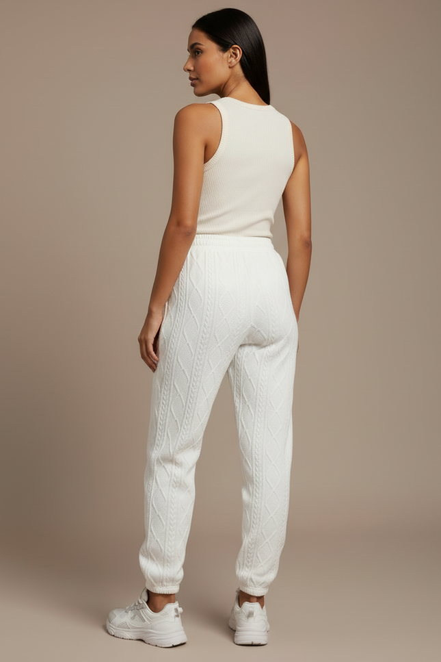 Pantalon Blanc Tricoté Câblé Confortable Jogger Femme - Molleton - vue 2