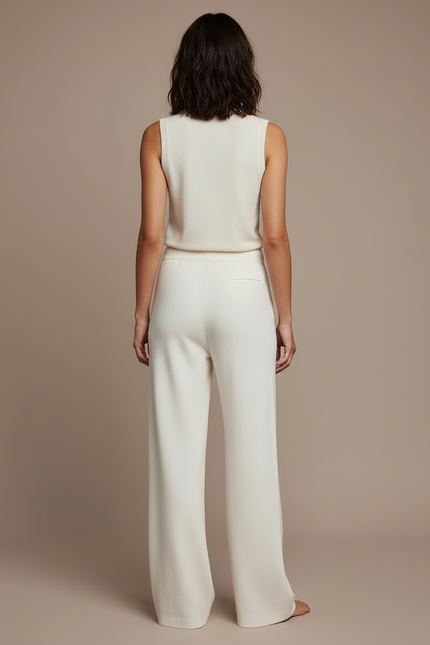 Pantalon Blanc Tricoté Ample Taille Haute Fluide - Maille - vue 2