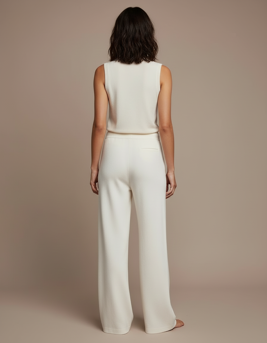 Pantalon Blanc Tricoté Ample Taille Haute Fluide - Maille - vue 2