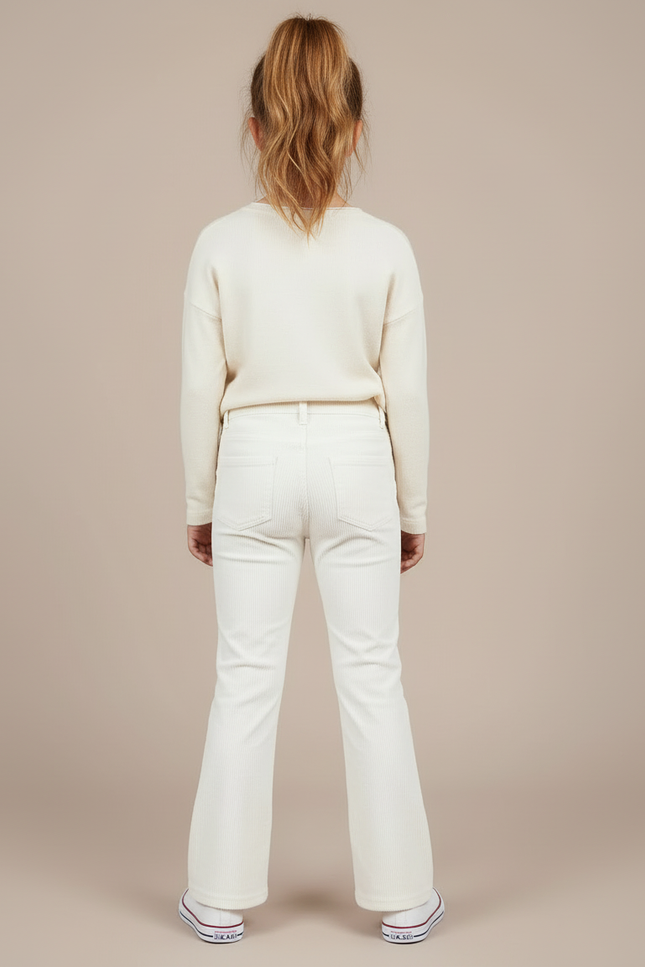 Pantalon Blanc Côtelé Évasé Enfant Décontracté - Cordé - vue 2
