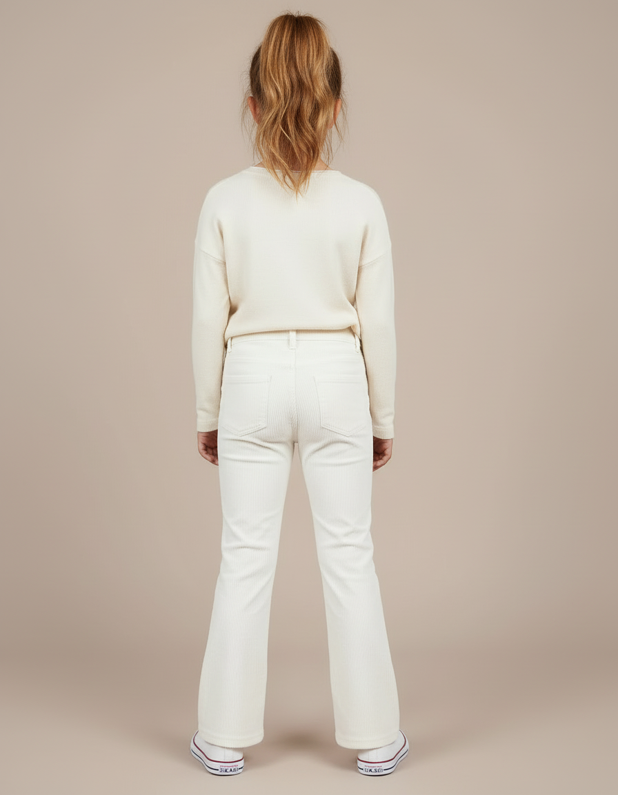 Pantalon Blanc Côtelé Évasé Enfant Décontracté - Cordé - vue 2