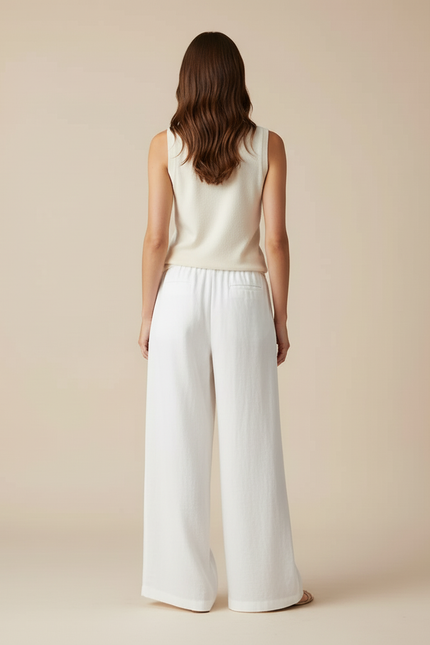 Pantalon Blanc Large Lin Fluide Casual Chic - vue 2
