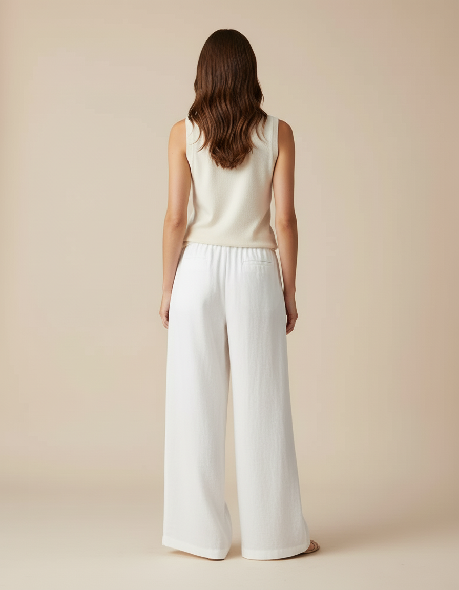Pantalon Blanc Large Lin Fluide Casual Chic - vue 2