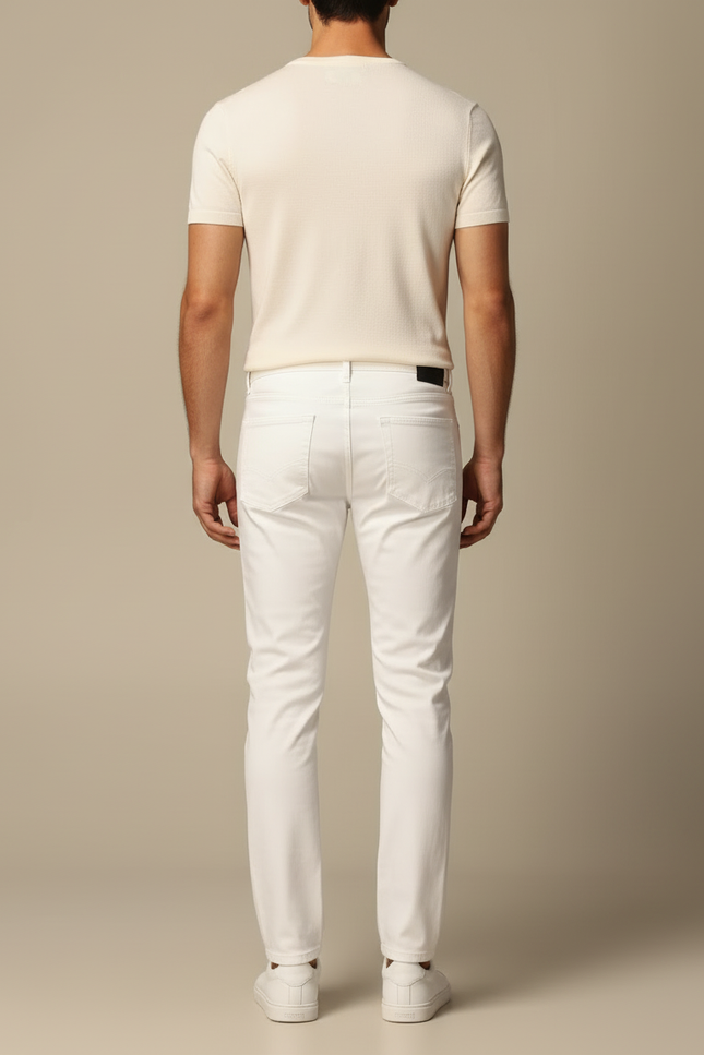Pantalon Blanc Slim Coton Décontracté Homme - Jean - vue 2