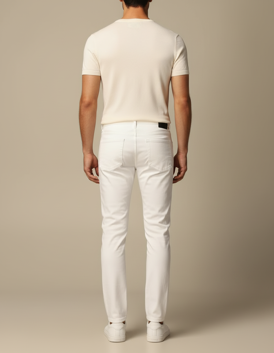 Pantalon Blanc Slim Coton Décontracté Homme - Jean - vue 2