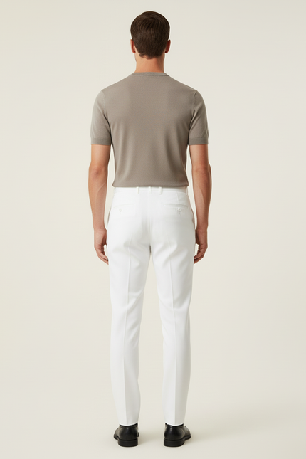 Pantalon Blanc Homme Droit Élégant Classique Habillé - Gabardine - vue 2