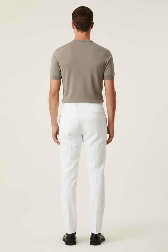 Pantalon Blanc Homme Droit Élégant Classique Habillé - Gabardine - vue 2