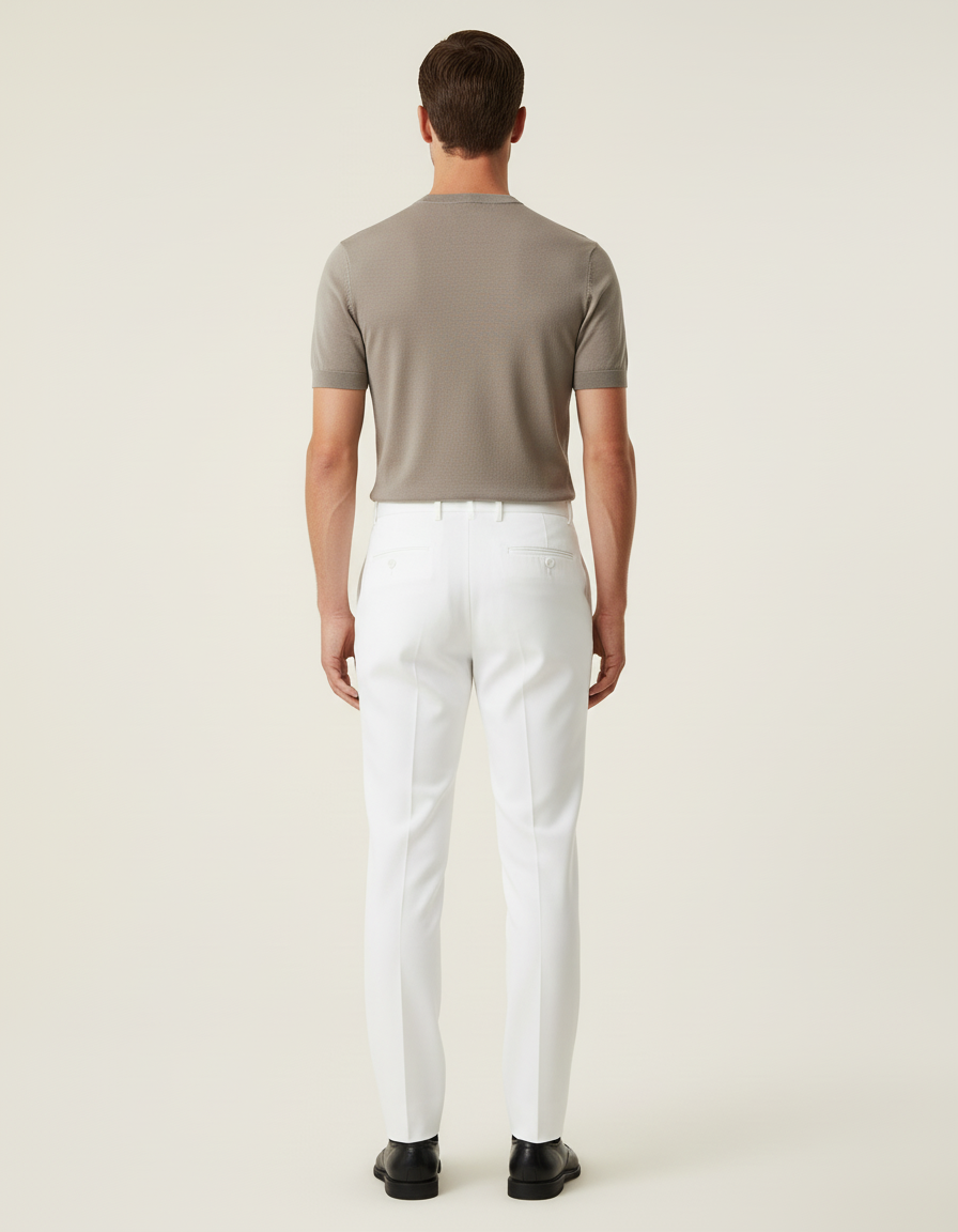 Pantalon Blanc Homme Droit Élégant Classique Habillé - Gabardine - vue 2