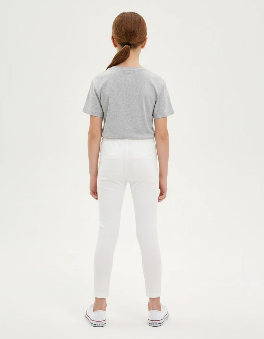 Pantalon Blanc Coton Skinny Fille Basique Confortable - vue 2