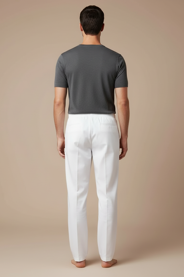 Pantalon Blanc Homme Droit Décontracté Coton Élastique - vue 2