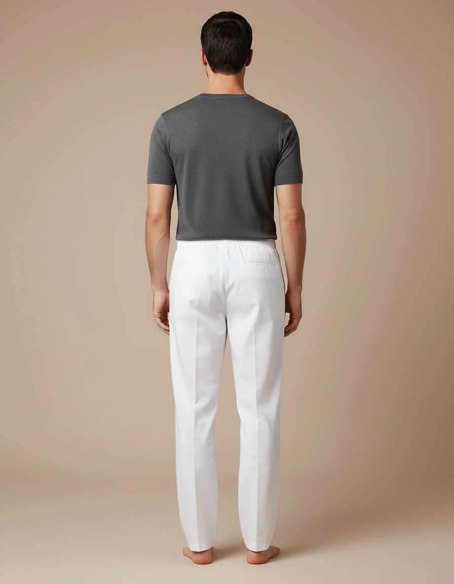 Pantalon Blanc Homme Droit Décontracté Coton Élastique - vue 2