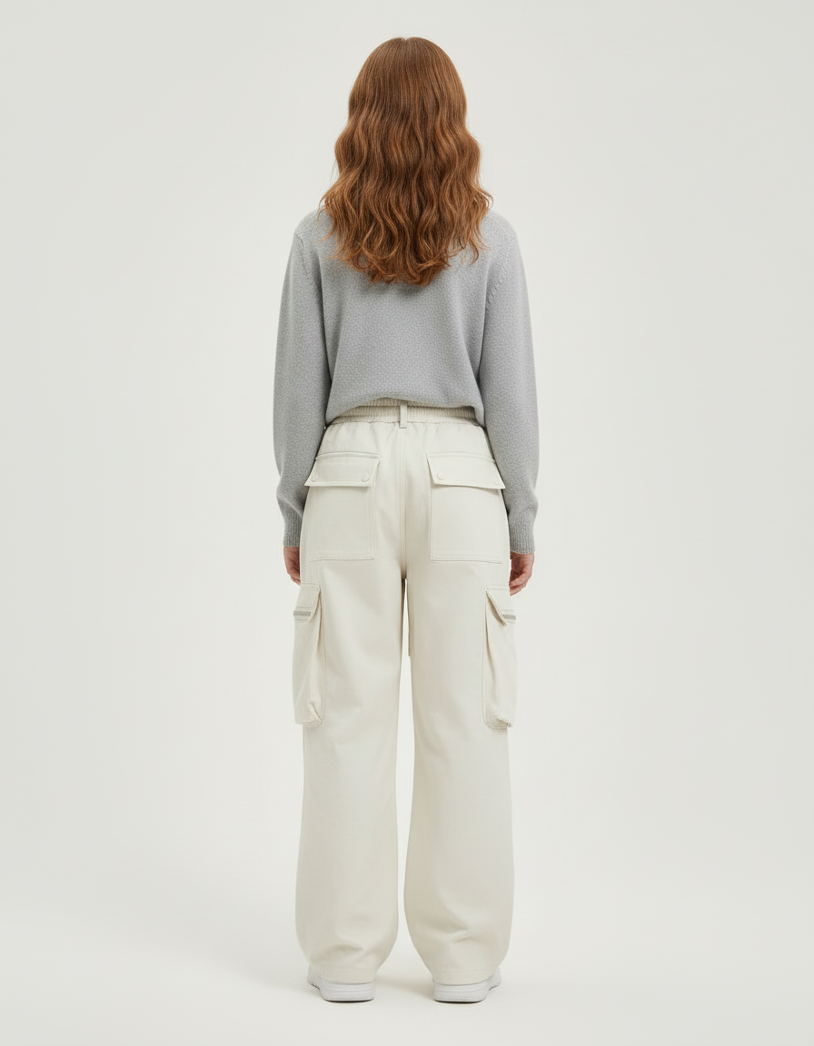 Pantalon Blanc Cargo Ample Poches Multiples Fille - Beige Toile - vue 2
