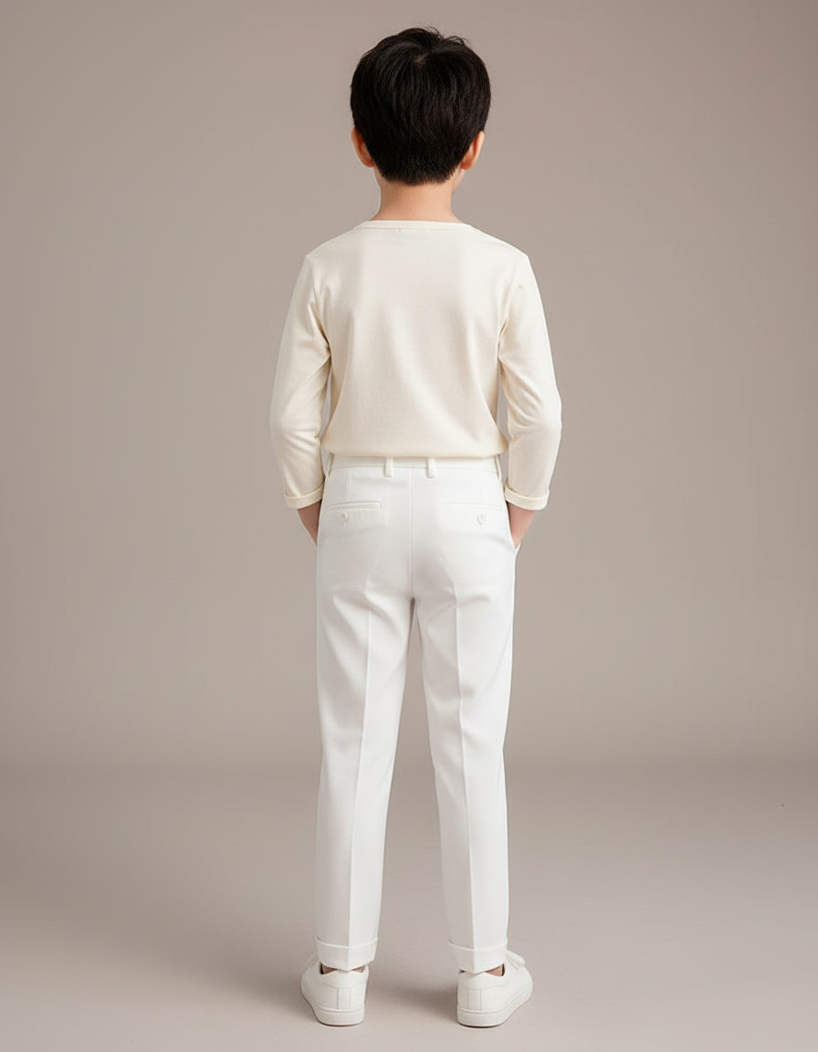 Pantalon Blanc Classique Droit Élégant Enfant - Gabardine - vue 2