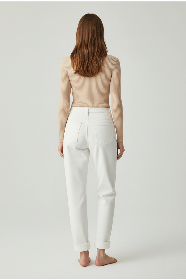 Pantalon Blanc Taille Haute Coupe Droite - Jean - vue 2